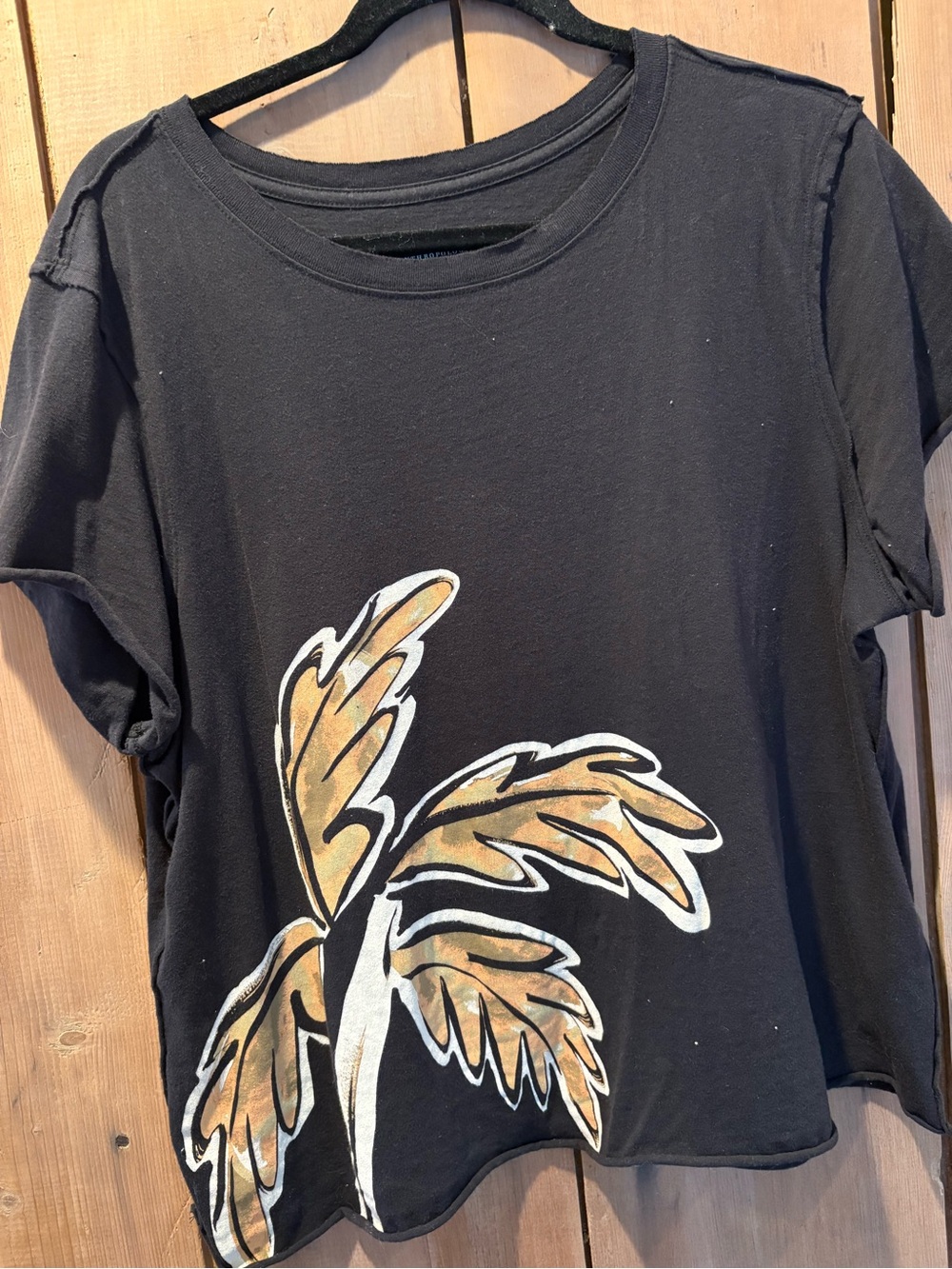Anthropologie Black Tee with artist design palm tree